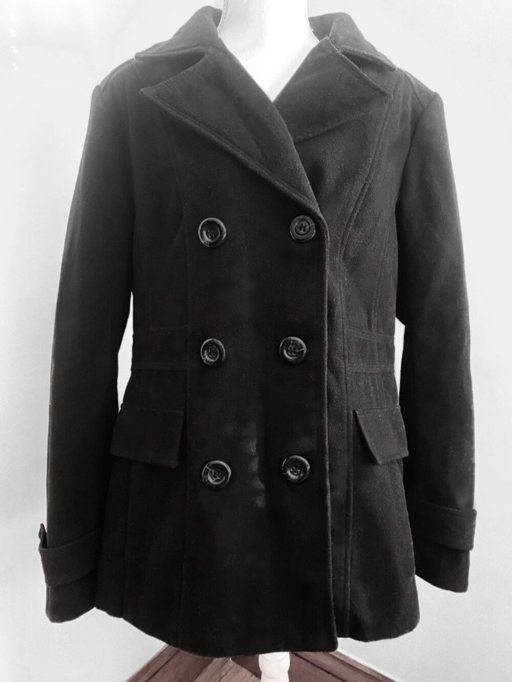 GEORGE Black Winter Pea Coat Double Breasted Buttons Women's Large L 12-14